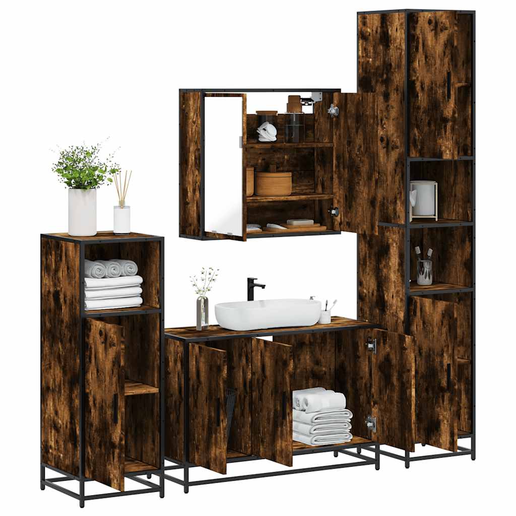 vidaXL 4 Piece Bathroom Furniture Set Smoked Oak Engineered Wood