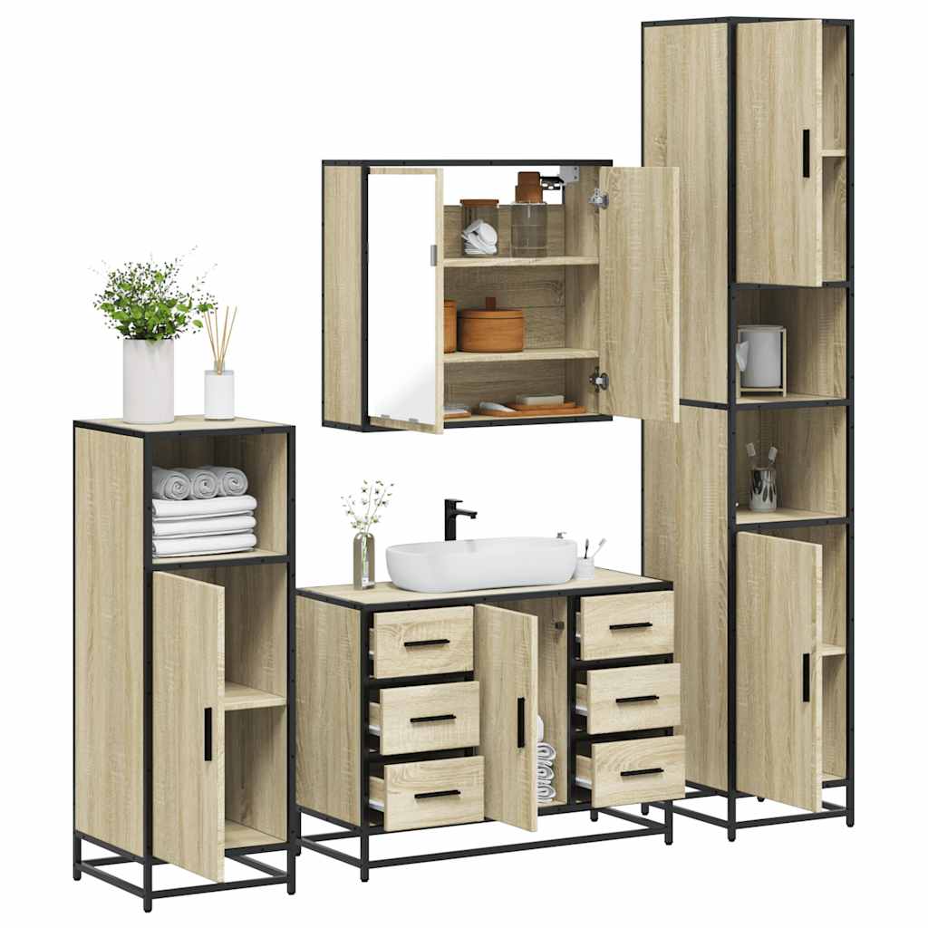 vidaXL 4 Piece Bathroom Furniture Set Sonoma Oak Engineered Wood