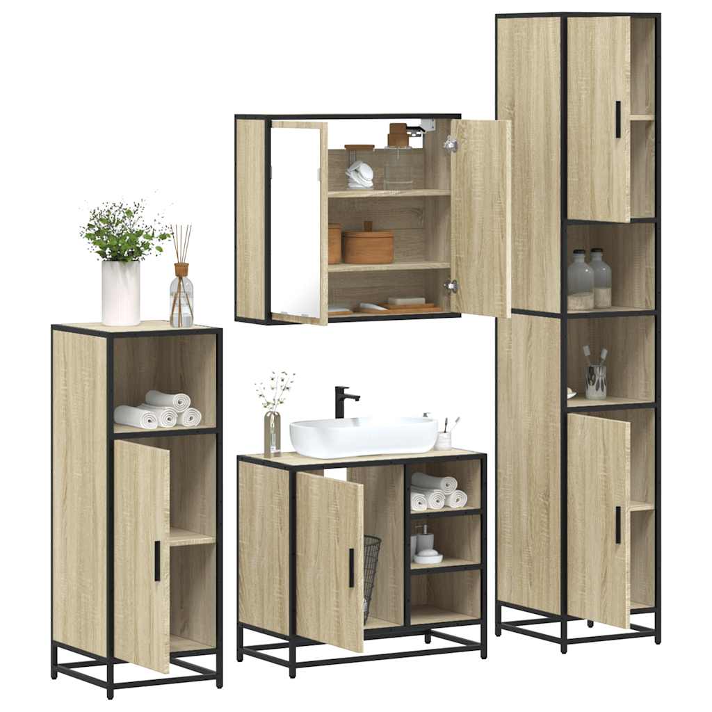 vidaXL 4 Piece Bathroom Furniture Set Sonoma Oak Engineered Wood