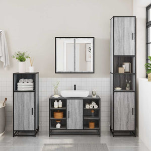 vidaXL 4 Piece Bathroom Furniture Set Smoked Oak Engineered Wood