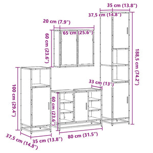 vidaXL 4 Piece Bathroom Furniture Set Smoked Oak Engineered Wood