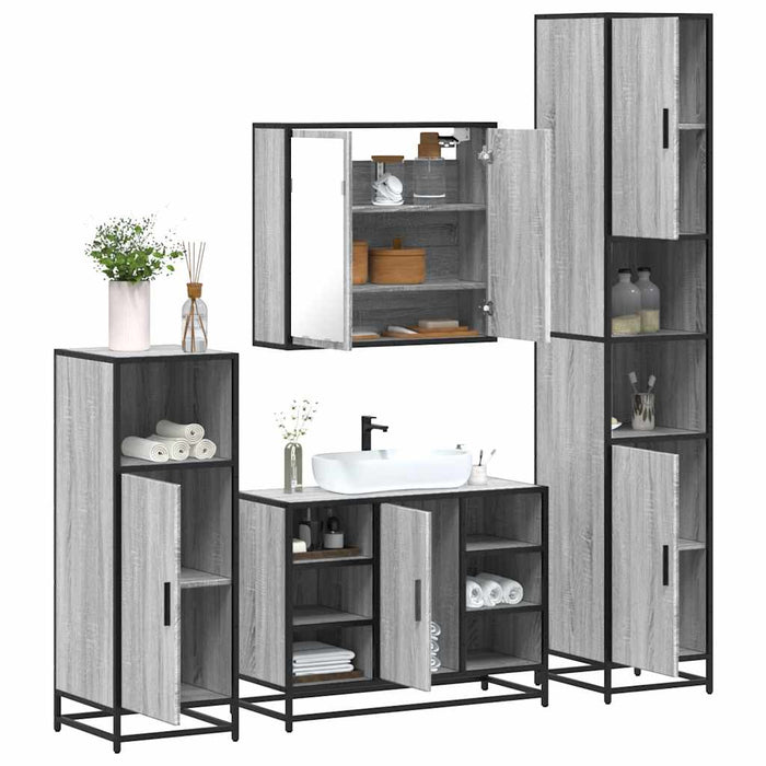 vidaXL 4 Piece Bathroom Furniture Set Smoked Oak Engineered Wood