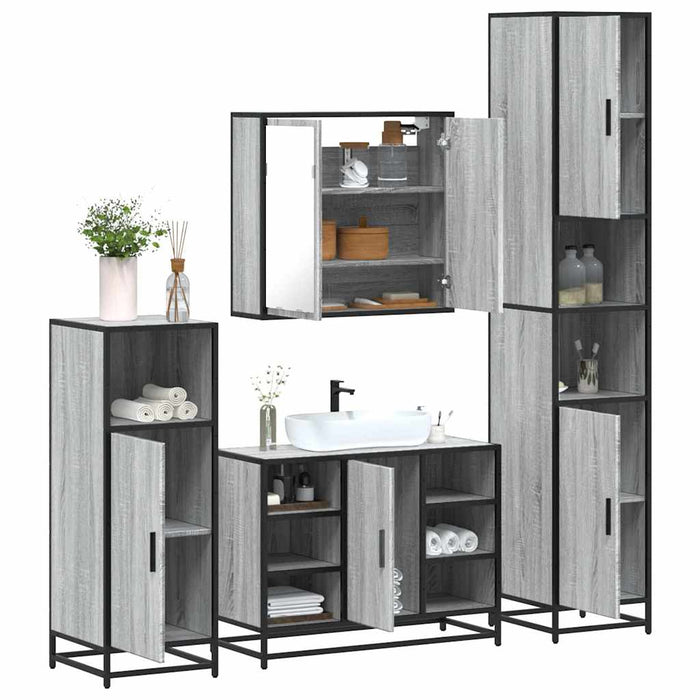 vidaXL 4 Piece Bathroom Furniture Set Grey Sonoma Engineered Wood