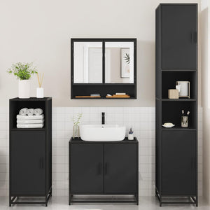 vidaXL 4 Piece Bathroom Furniture Set Black Engineered Wood