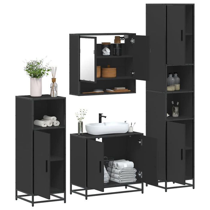 vidaXL 4 Piece Bathroom Furniture Set Black Engineered Wood