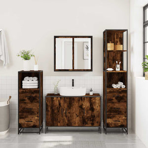 vidaXL 4 Piece Bathroom Furniture Set Smoked Oak Engineered Wood