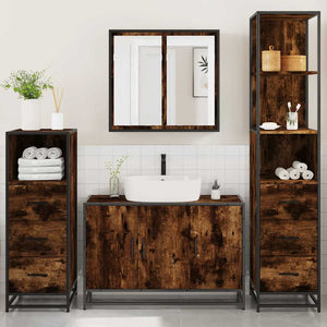 vidaXL 4 Piece Bathroom Furniture Set Smoked Oak Engineered Wood