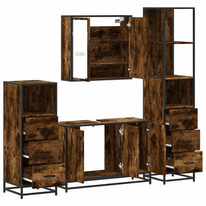 vidaXL 4 Piece Bathroom Furniture Set Smoked Oak Engineered Wood