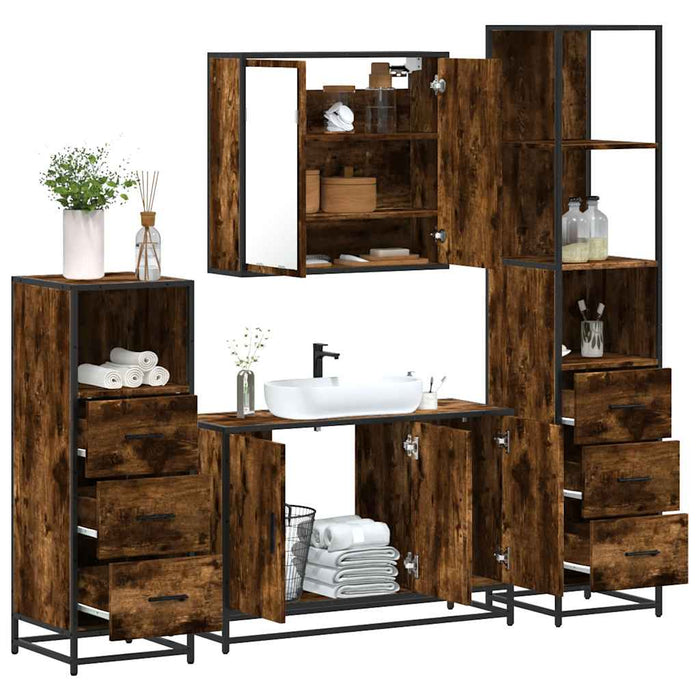 vidaXL 4 Piece Bathroom Furniture Set Smoked Oak Engineered Wood