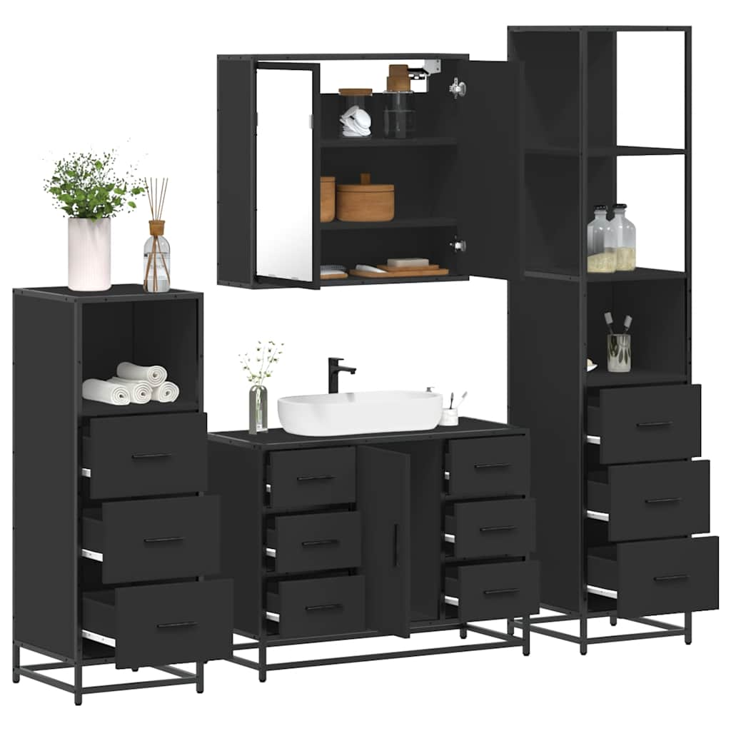 vidaXL 4 Piece Bathroom Furniture Set Black Engineered Wood