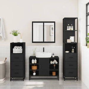 vidaXL 4 Piece Bathroom Furniture Set Black Engineered Wood