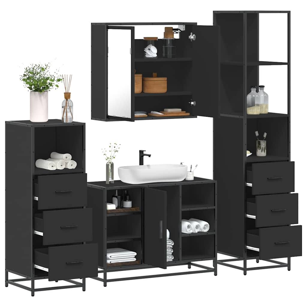 vidaXL 4 Piece Bathroom Furniture Set Black Engineered Wood