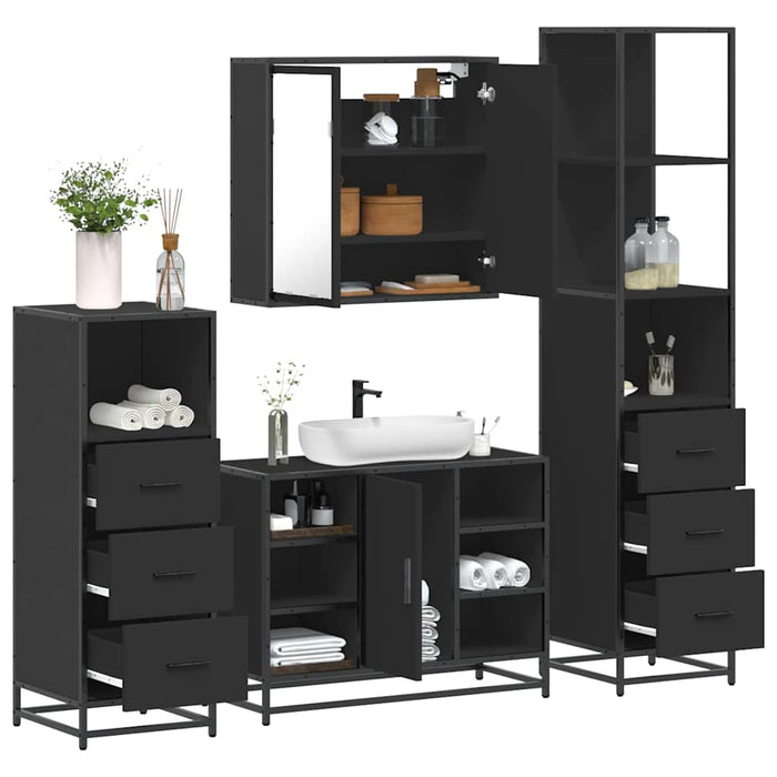 vidaXL 4 Piece Bathroom Furniture Set Black Engineered Wood