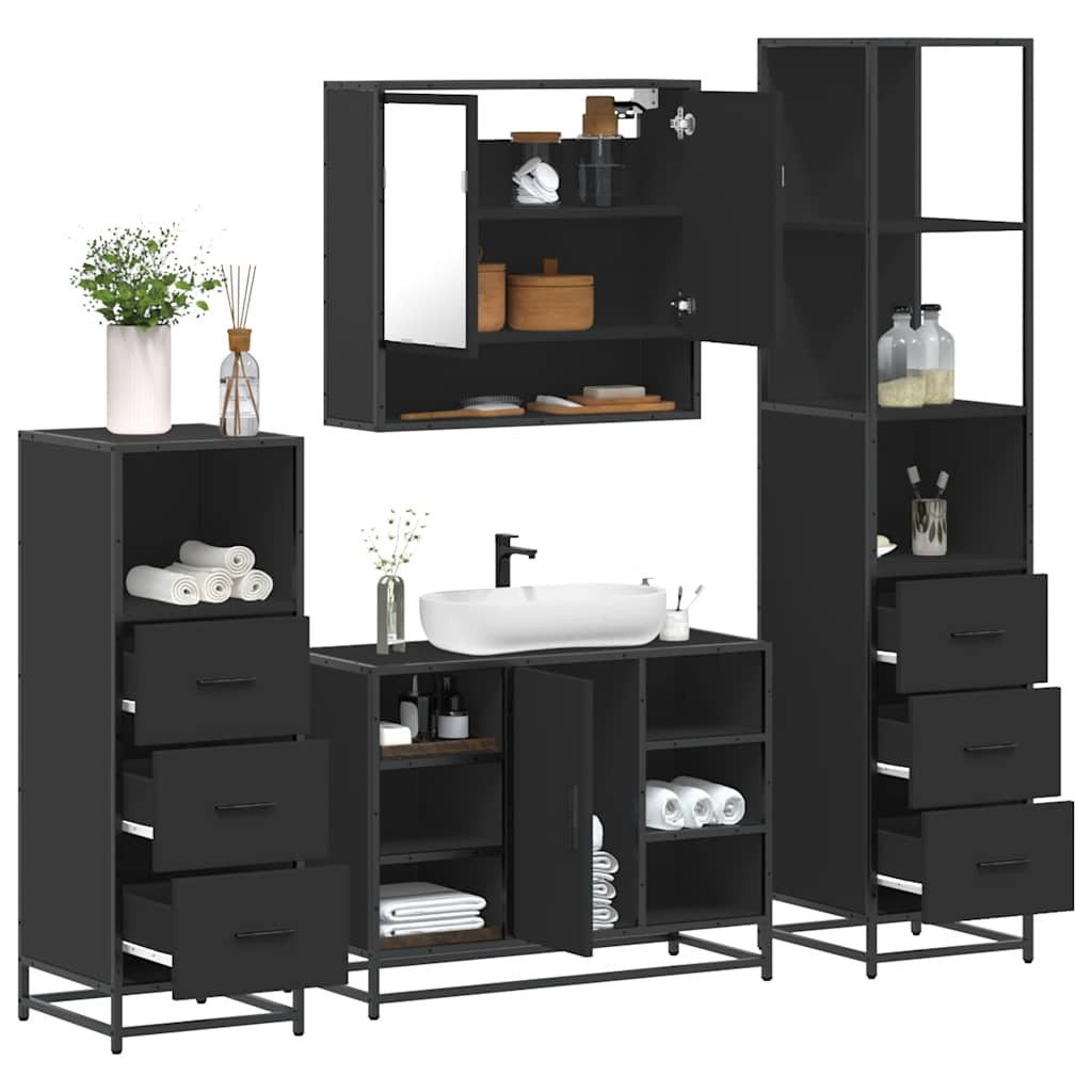 vidaXL 4 Piece Bathroom Furniture Set Black Engineered Wood