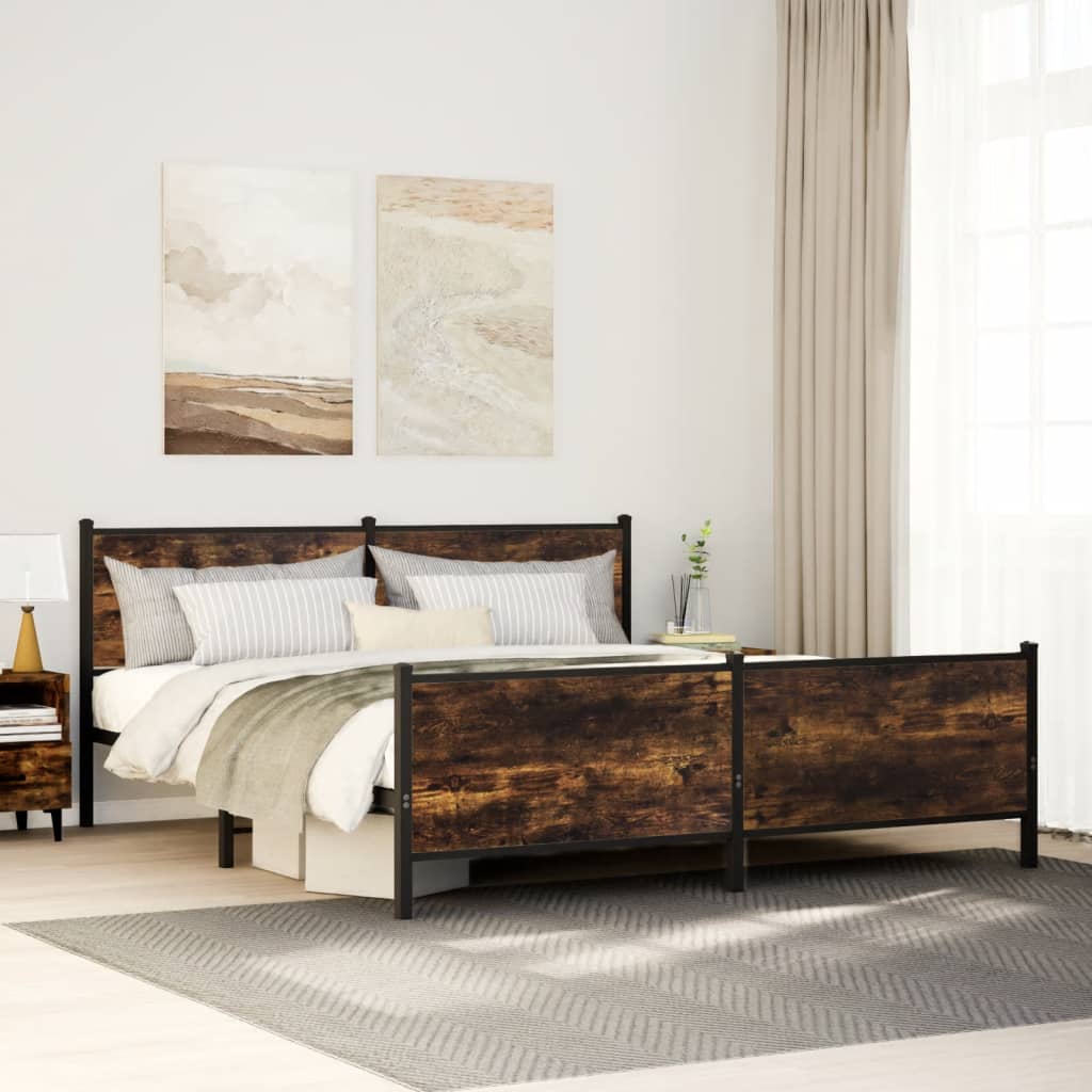 vidaXL Metal Bed Frame without Mattress Smoked Oak 193x203 cm