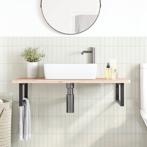 vidaXL Basin Shelf Wall Mounted Steel and Solid Wood Beech