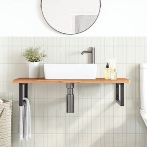 vidaXL Basin Shelf Wall Mounted Steel and Solid Wood Beech