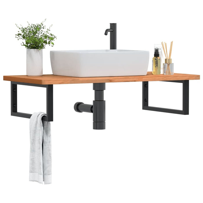 vidaXL Basin Shelf Wall Mounted Steel and Solid Wood Beech