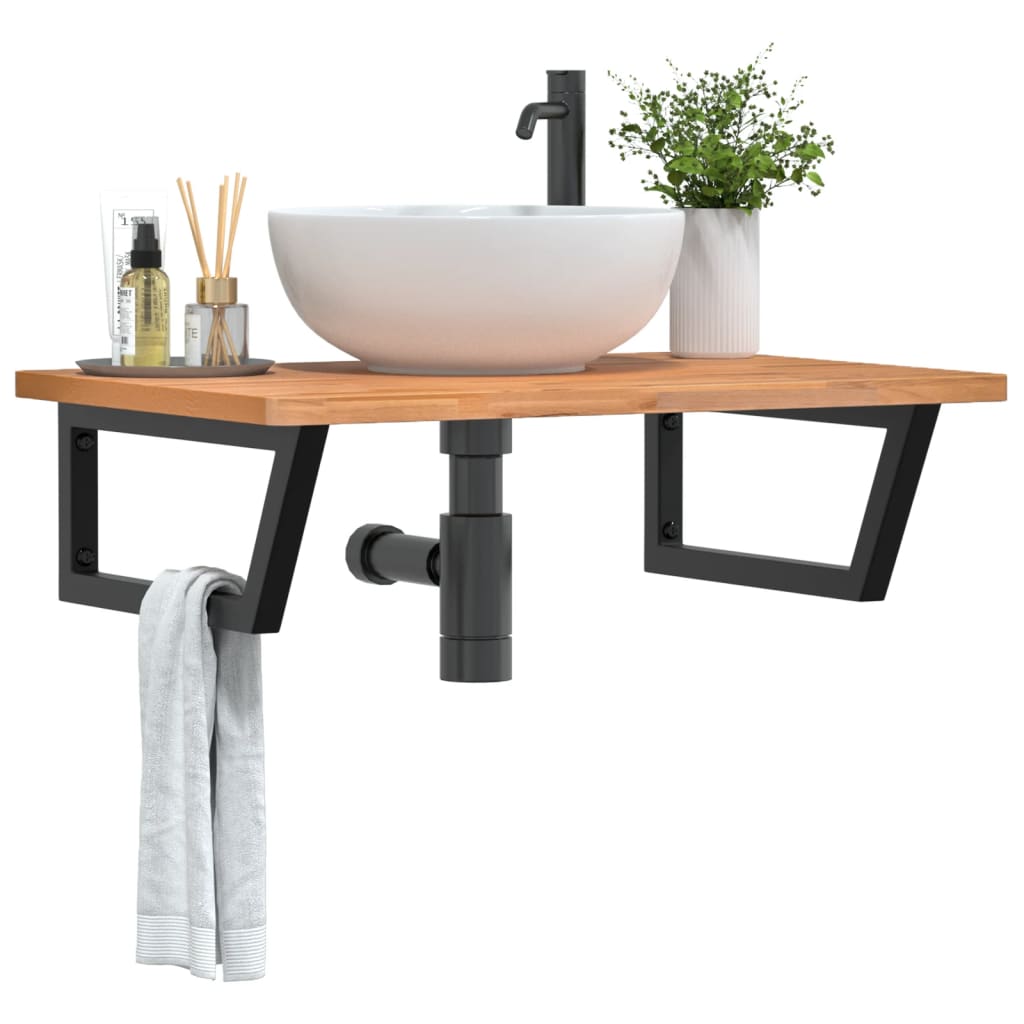 vidaXL Basin Shelf Wall Mounted Steel and Solid Wood Beech