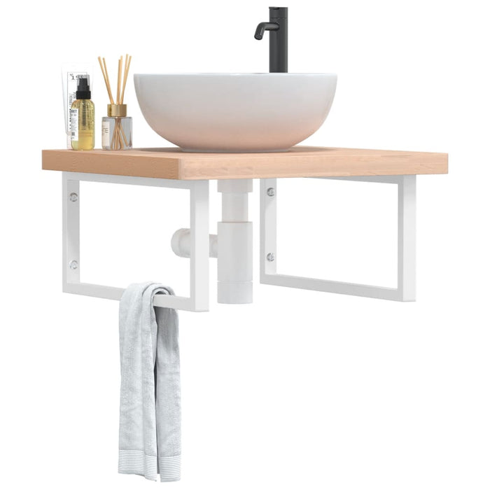 vidaXL Basin Shelf Wall Mounted Steel and Solid Wood Beech