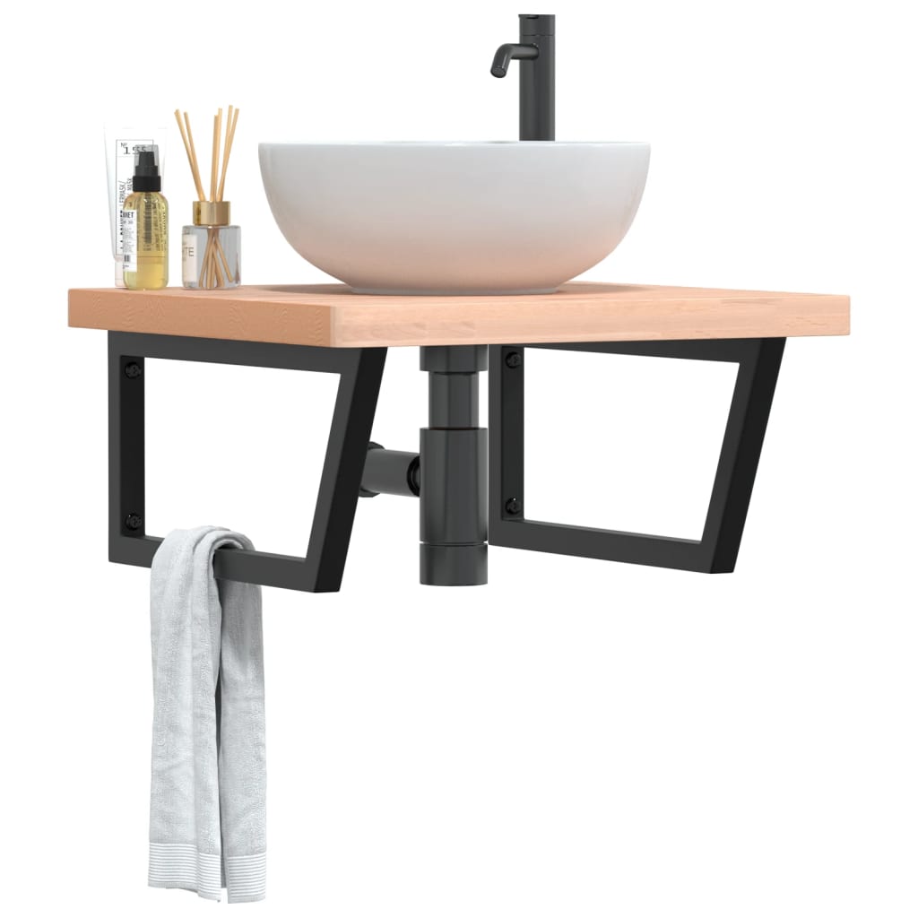 vidaXL Basin Shelf Wall Mounted Steel and Solid Wood Beech