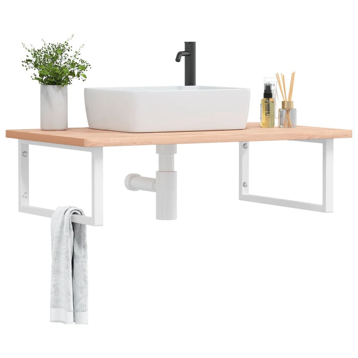 vidaXL Basin Shelf Wall Mounted Steel and Solid Wood Beech