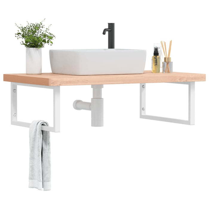 vidaXL Basin Shelf Wall Mounted Steel and Solid Wood Beech