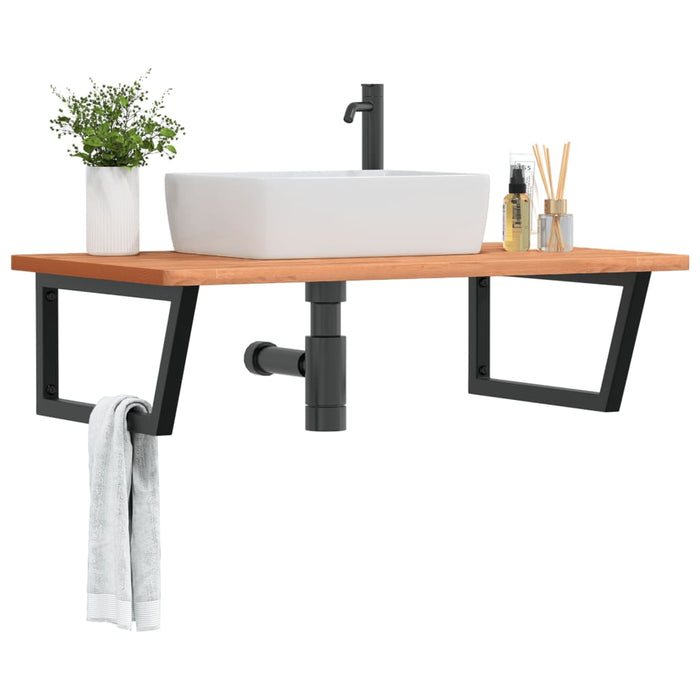 vidaXL Basin Shelf Wall Mounted Steel and Solid Wood Beech