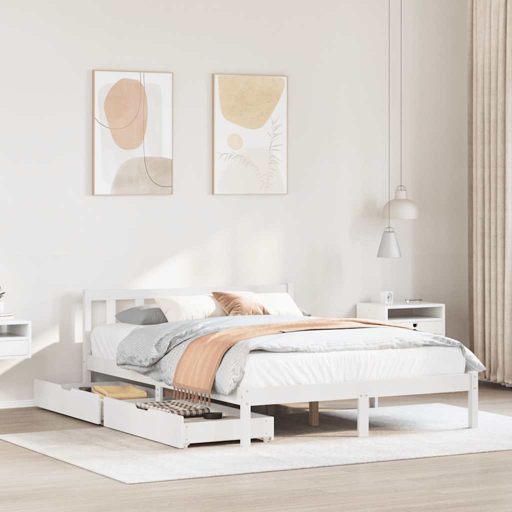 vidaXL Bed Frame without Mattress White 135x190 cm Double Solid Wood Pine