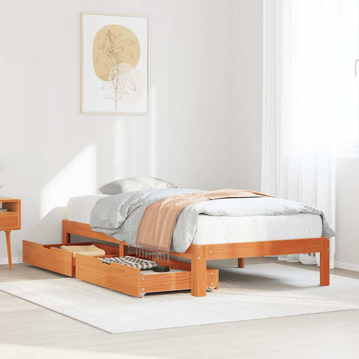 vidaXL Bed Frame with Drawers without Mattress Wax Brown 75x190 cm Small Single