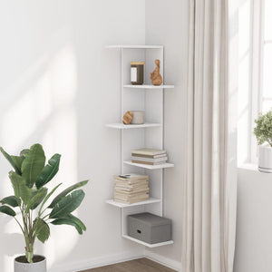 vidaXL Wall Corner Shelf White 36.5x36.5x140 cm Engineered Wood