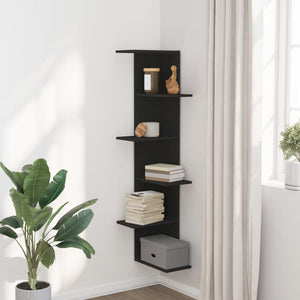 vidaXL Wall Corner Shelf Black 36.5x36.5x140 cm Engineered Wood