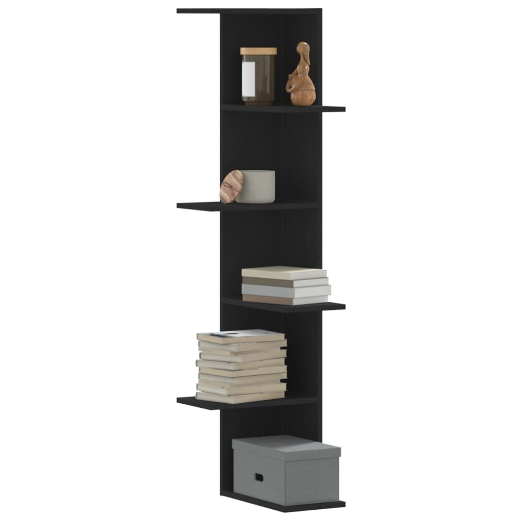 vidaXL Wall Corner Shelf Black 36.5x36.5x140 cm Engineered Wood