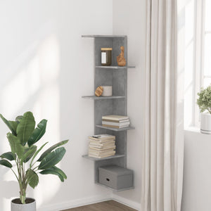 vidaXL Wall Corner Shelf Concrete Grey 36.5x36.5x140 cm Engineered Wood