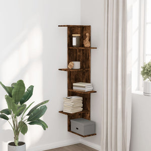 vidaXL Wall Corner Shelf Smoked Oak 36.5x36.5x140 cm Engineered Wood