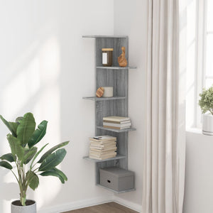 vidaXL Wall Corner Shelf Grey Sonoma 36.5x36.5x140 cm Engineered Wood