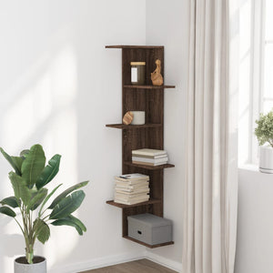 vidaXL Wall Corner Shelf Brown Oak 36.5x36.5x140 cm Engineered Wood