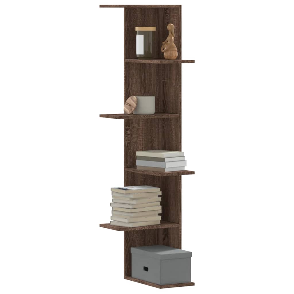 vidaXL Wall Corner Shelf Brown Oak 36.5x36.5x140 cm Engineered Wood