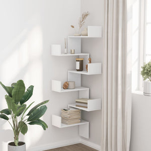 vidaXL Wall Corner Shelf White 45x45x147 cm Engineered Wood