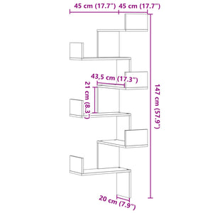 vidaXL Wall Corner Shelf White 45x45x147 cm Engineered Wood