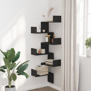 vidaXL Wall Corner Shelf Black 45x45x147 cm Engineered Wood