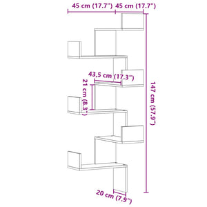 vidaXL Wall Corner Shelf Black 45x45x147 cm Engineered Wood