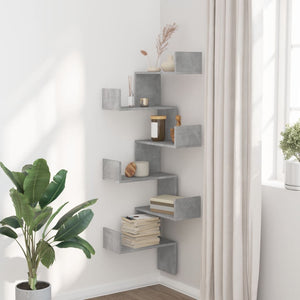 vidaXL Wall Corner Shelf Concrete Grey 45x45x147 cm Engineered Wood