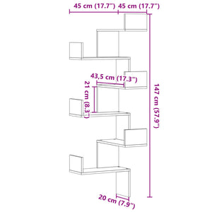 vidaXL Wall Corner Shelf Concrete Grey 45x45x147 cm Engineered Wood