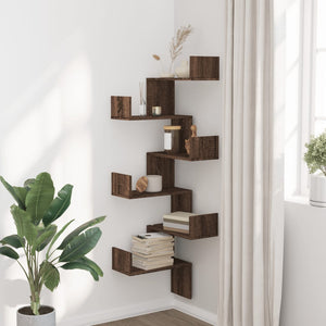 vidaXL Wall Corner Shelf Brown Oak 45x45x147 cm Engineered Wood