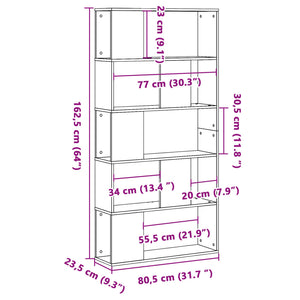 vidaXL Bookcase 5-Tier Sonoma Oak 80.5x23.5x162.5 cm Engineered Wood