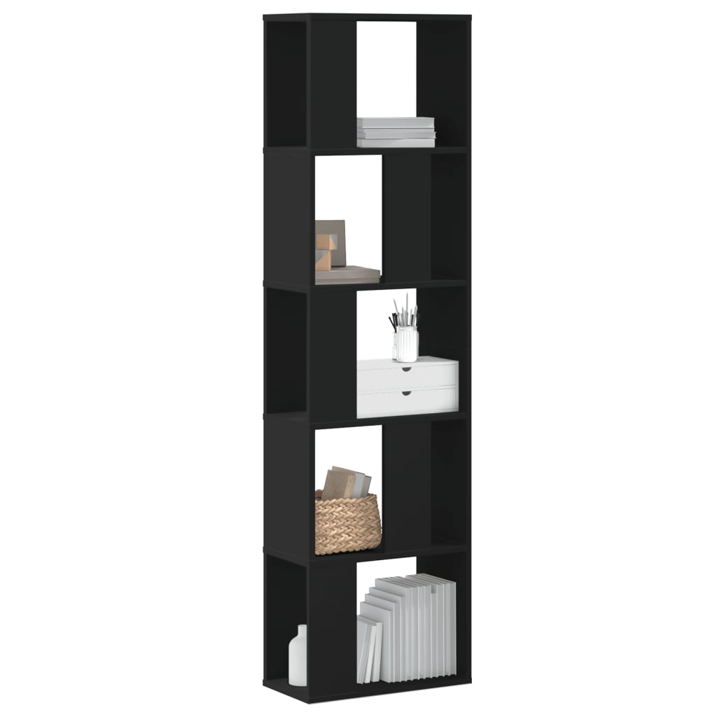 vidaXL Bookcase 5-Tier Black 45x23.5x162.5 cm Engineered Wood