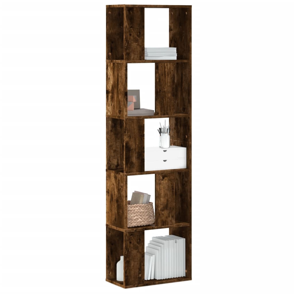 vidaXL Bookcase 5-Tier Smoked Oak 45x23.5x162.5 cm Engineered Wood