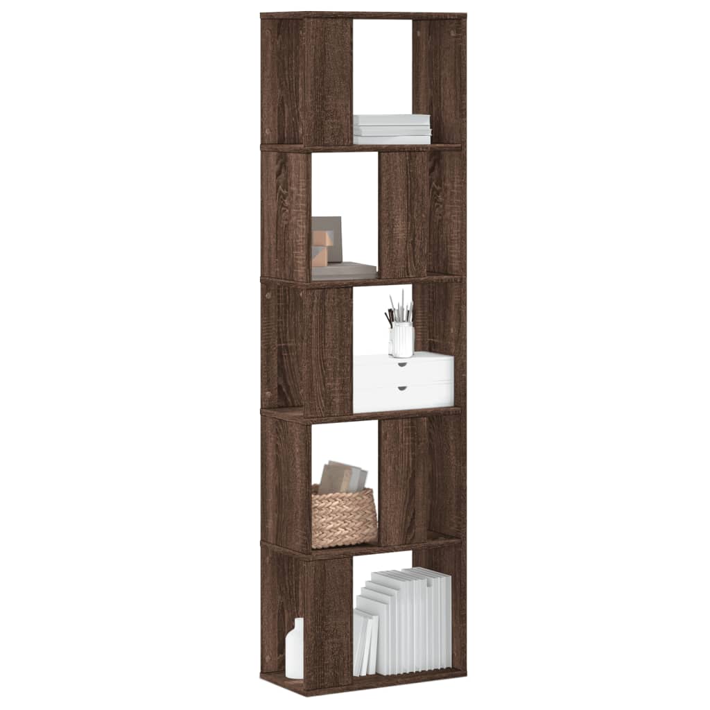 vidaXL Bookcase 5-Tier Brown Oak 45x23.5x162.5 cm Engineered Wood