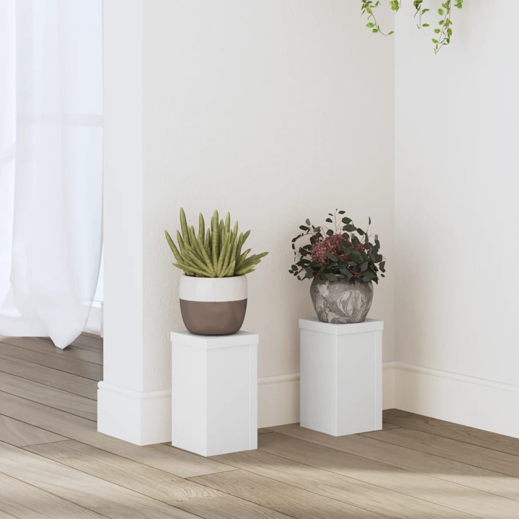 vidaXL Plant Stands 2 pcs White 10x10x18 cm Engineered Wood